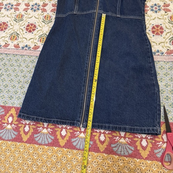 TOPSHOP MOTO Zip Front Denim Dress in Indigo Size 8 Bodycon Mini V-Neck EUC - Picture 9 of 9